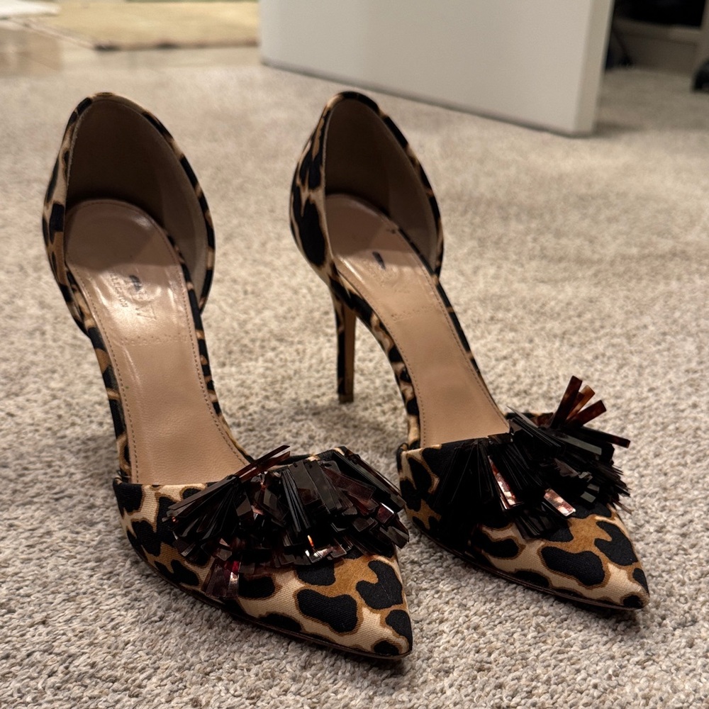 J. Crew Leopard Print Heels with Tassel Accent